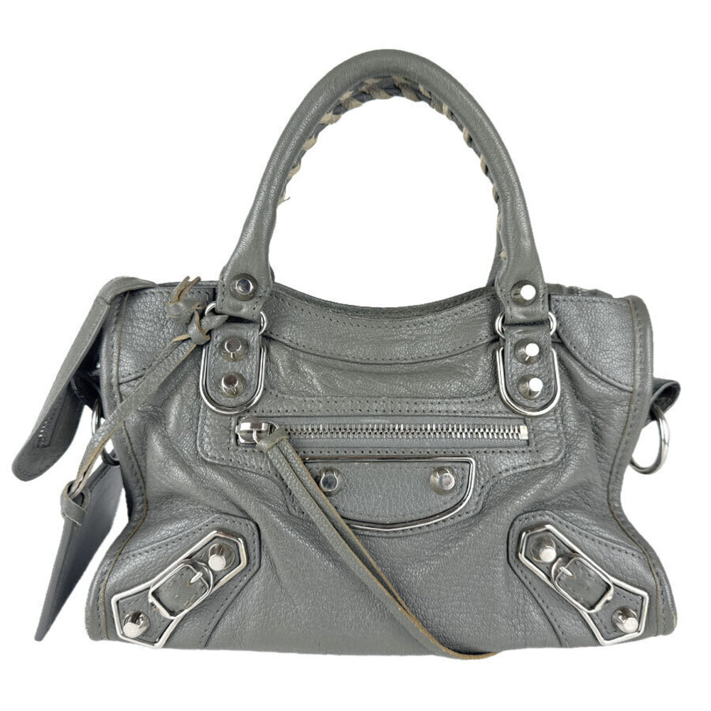 Balenciaga 2way Shoulder Bag Metallic City Leather Gray